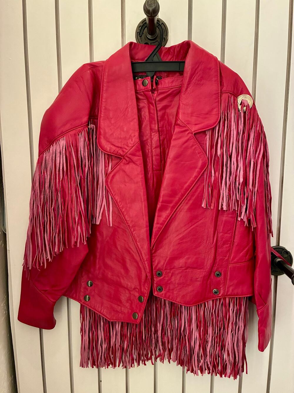 Vintage Fame NY Leather Jacket and Fringe-Hem Skirt Set